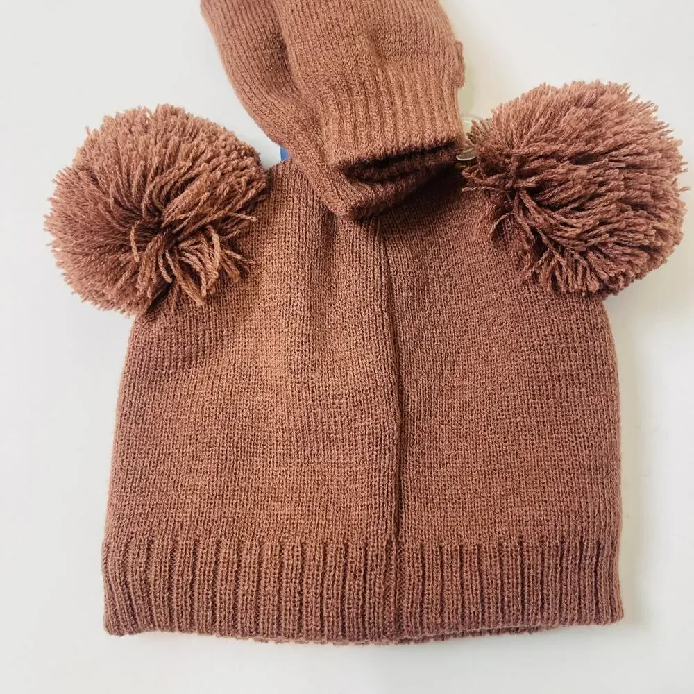 Snuggle Buds Infant Hat & Thumbless Mitten‎ Set Knitted Cute Baby Bear Hat 0-12m